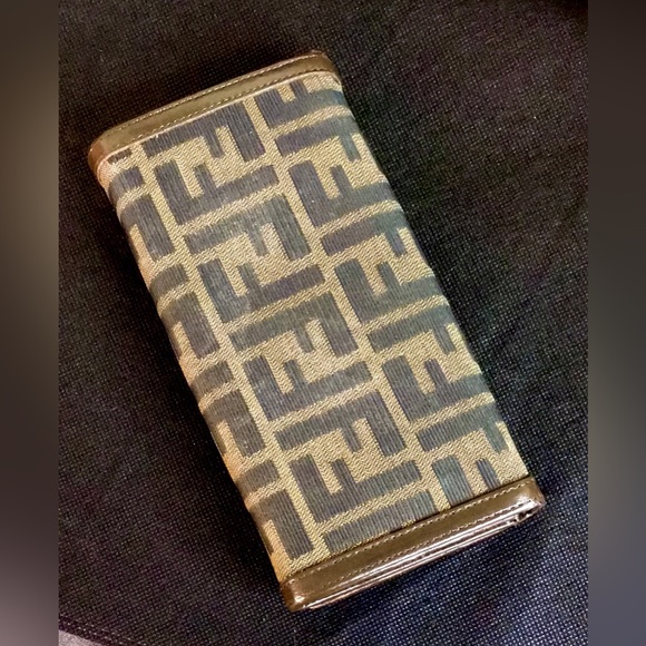 MFENDI Zucca Navy Canvas and Brown Leather Snap Bifold Wallet - Picture 4 of 16